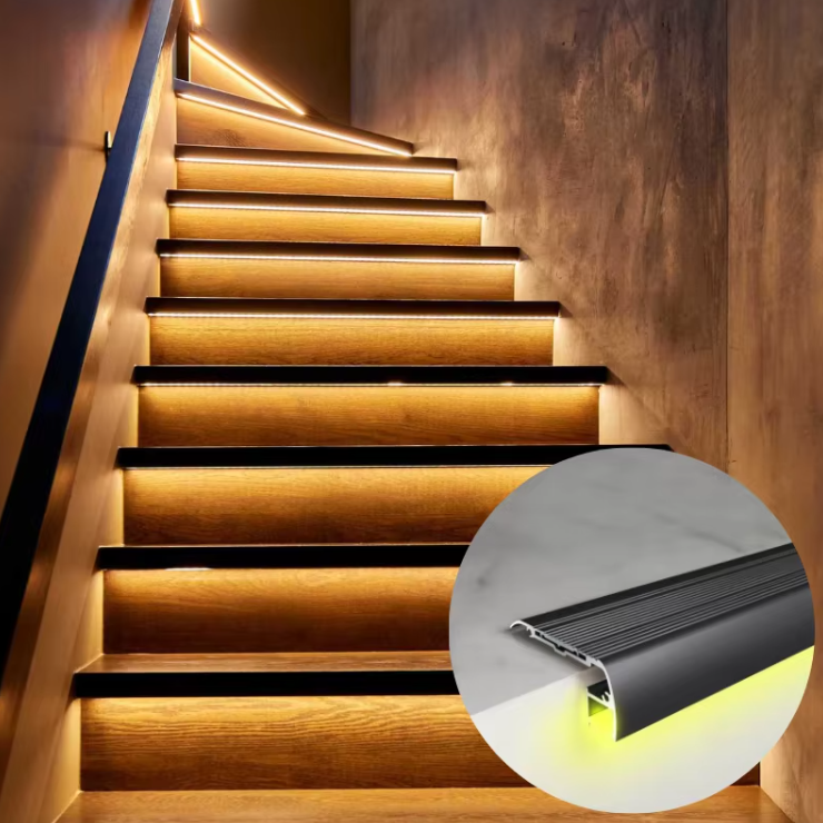 Abesttec OEM Factory Modern Design Safety Step LED Aluminum Stair Nosing With Rubber Insert